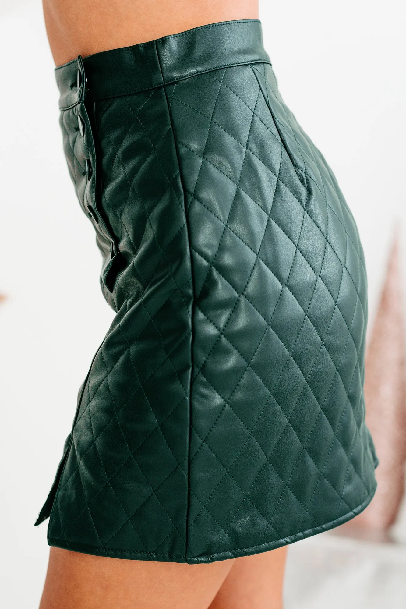 Out Of The Ordinary Quilted Faux Leather Mini Skirt (Deep Green)