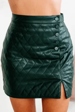 Out Of The Ordinary Quilted Faux Leather Mini Skirt (Deep Green)