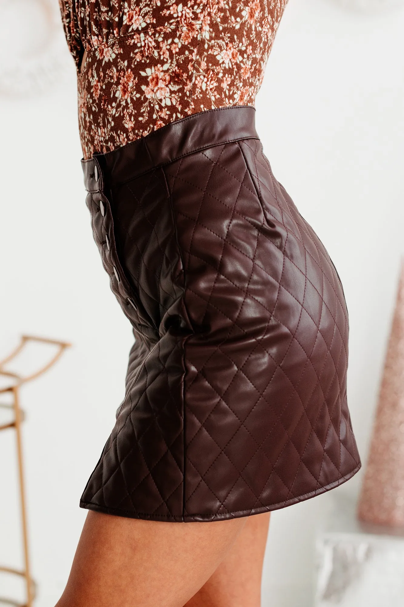 Out Of The Ordinary Quilted Faux Leather Mini Skirt (Mulberry)