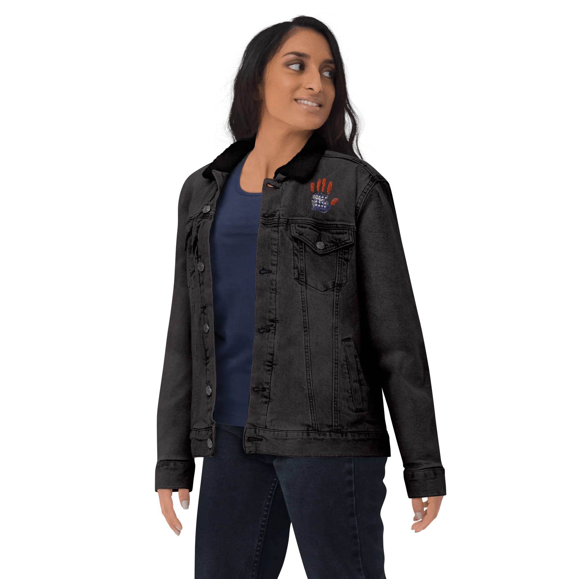 Patriotic Handprint Unisex Denim Sherpa Jacket