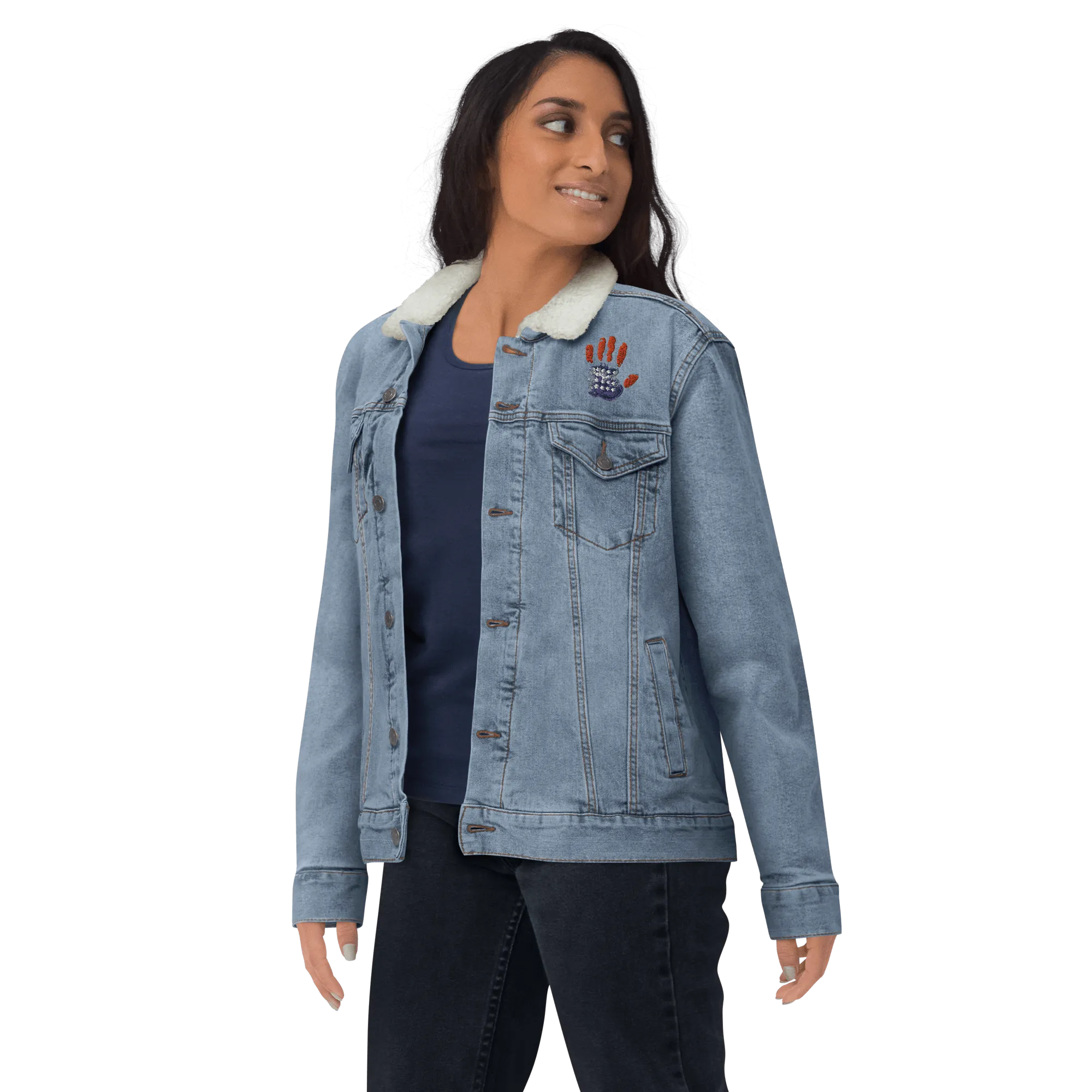 Patriotic Handprint Unisex Denim Sherpa Jacket