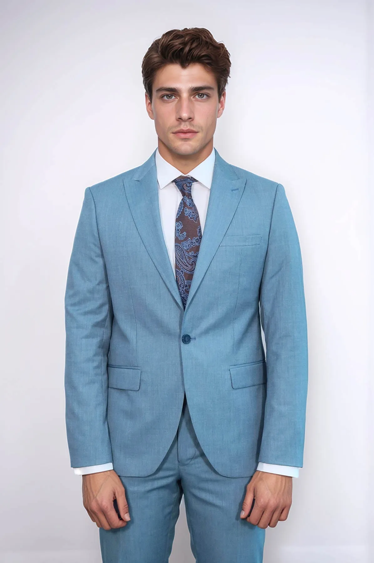 Patterned 2 Piece Slim Fit Oil Green Men Suit - Wessi