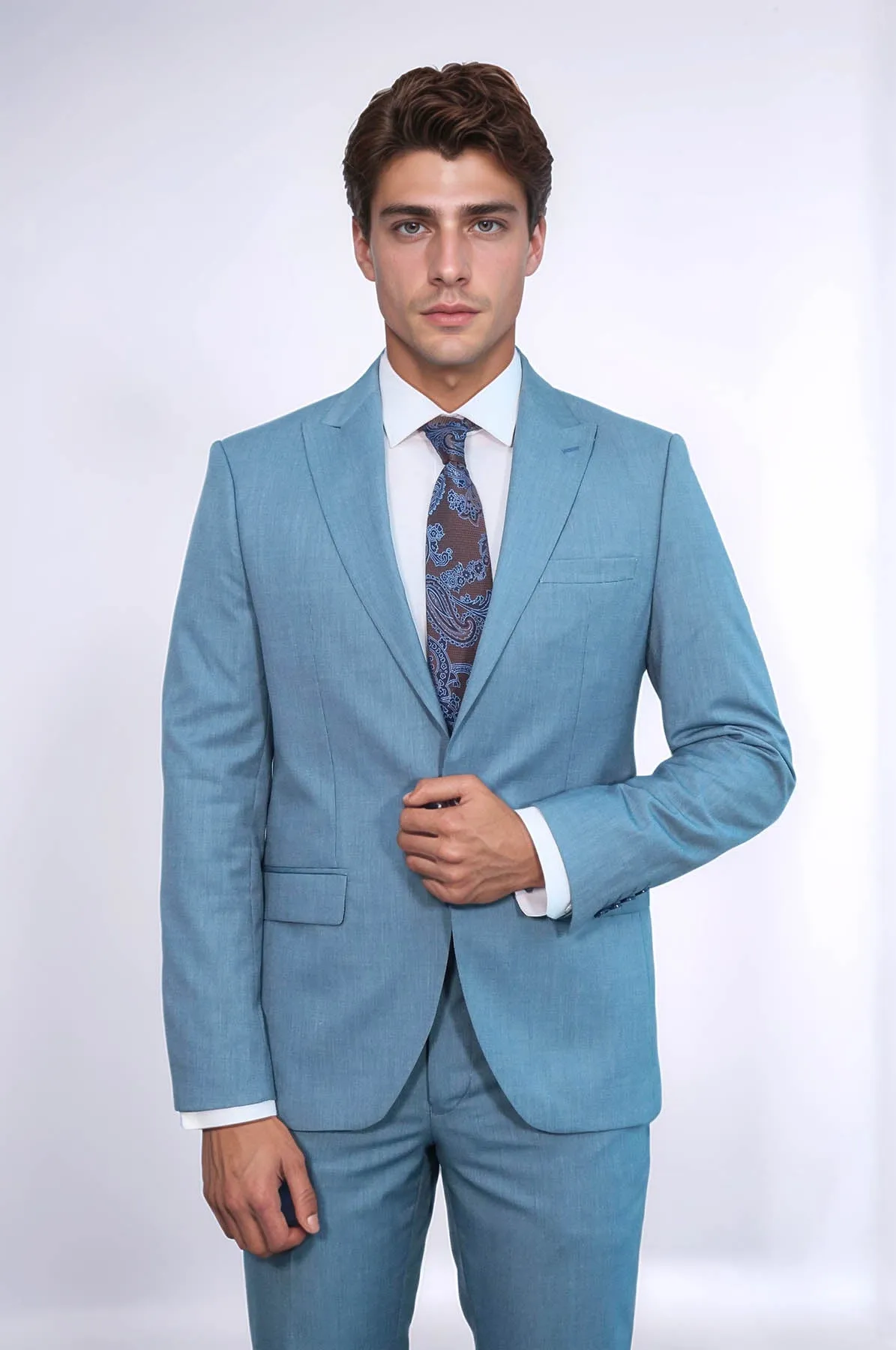 Patterned 2 Piece Slim Fit Oil Green Men Suit - Wessi
