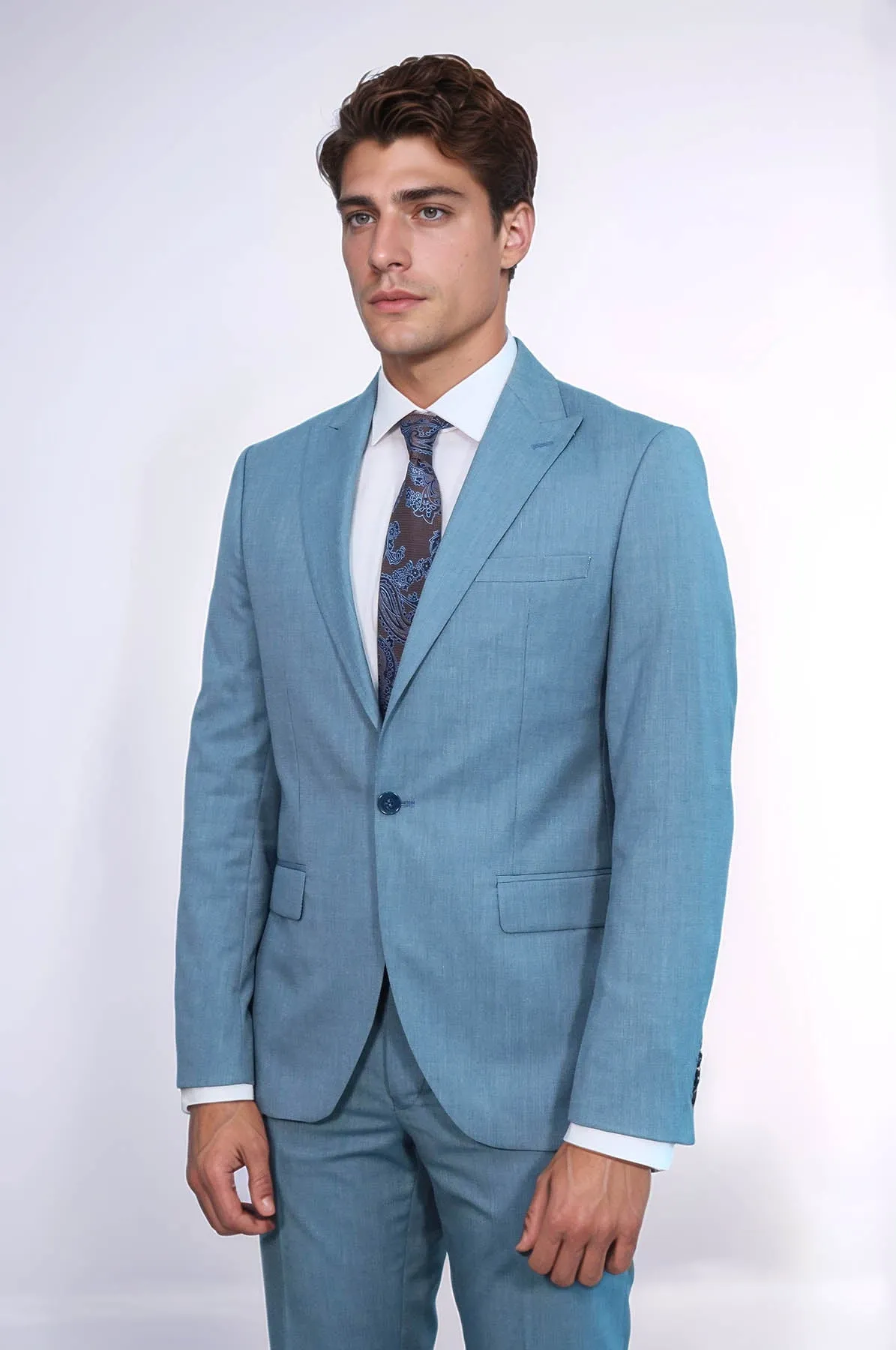 Patterned 2 Piece Slim Fit Oil Green Men Suit - Wessi