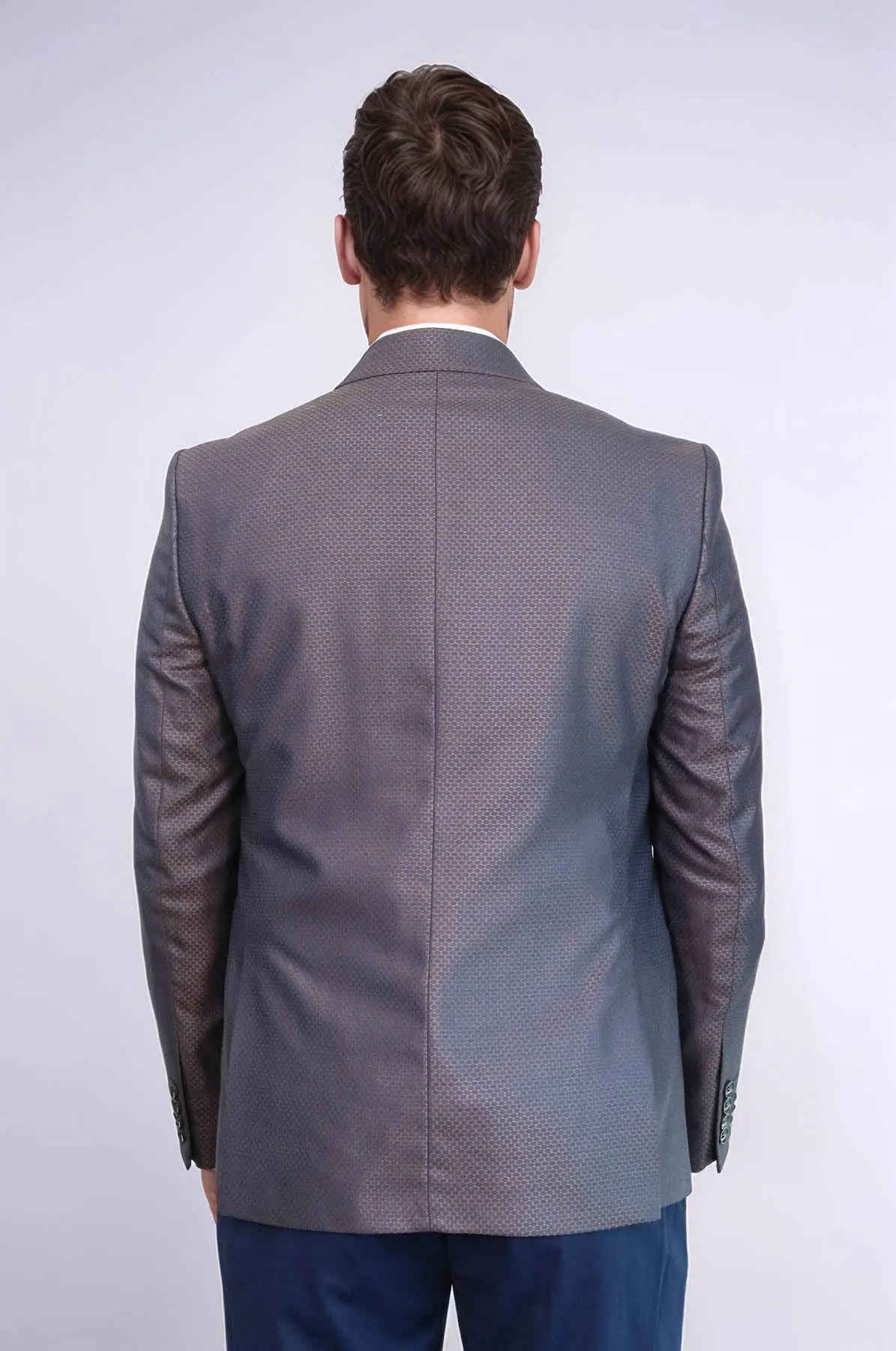 Patterned Navy Blue Brown Men Suit - Wessi