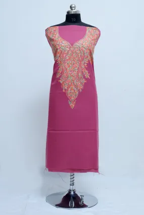 Pink Colour Patterned Kashmiri Aari Work Ladies Salwar Kameez  ( Stole not included )