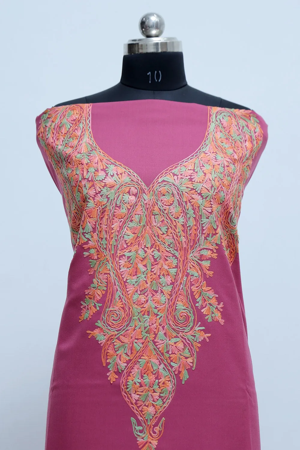 Pink Colour Patterned Kashmiri Aari Work Ladies Salwar Kameez  ( Stole not included )