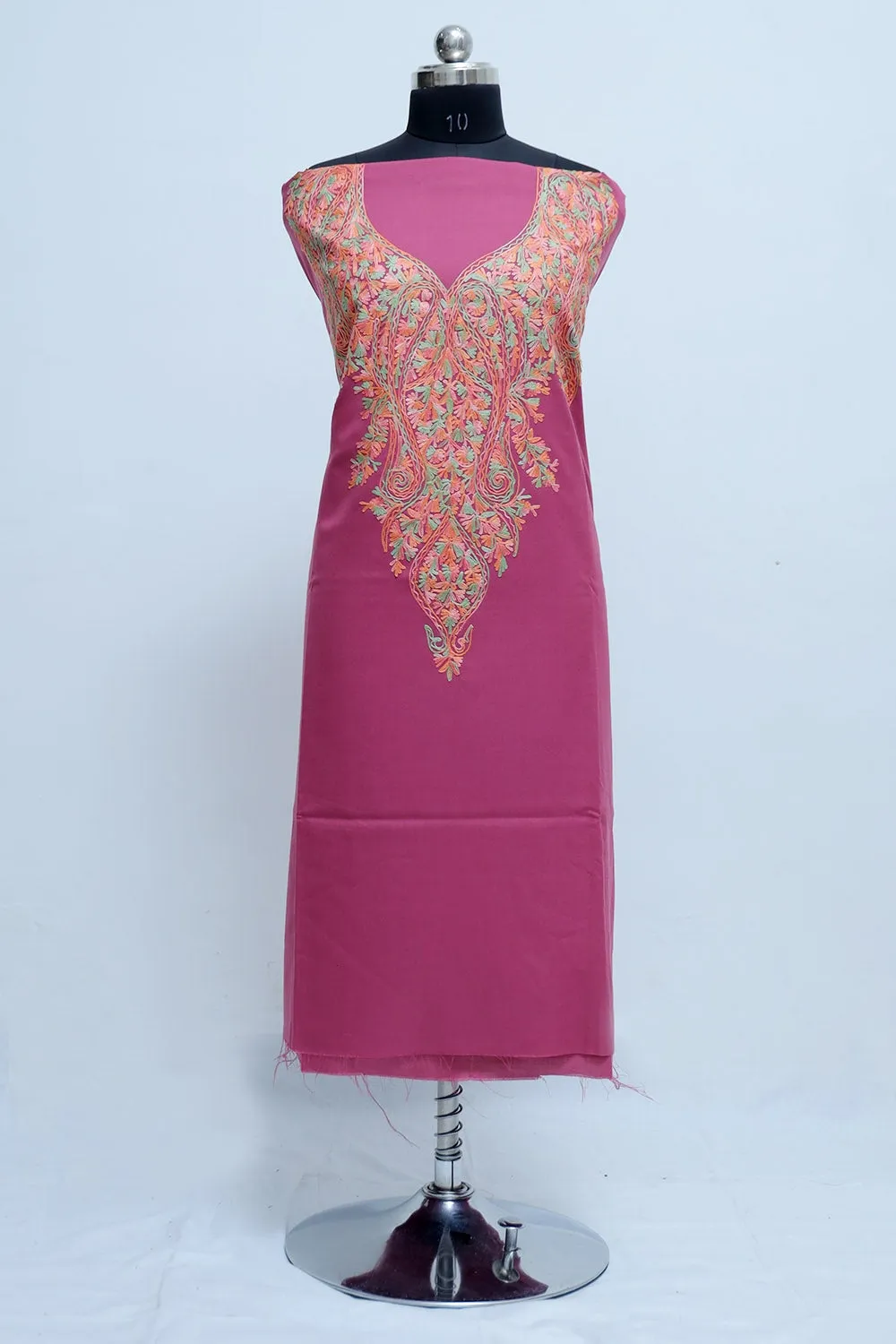 Pink Colour Patterned Kashmiri Aari Work Ladies Salwar Kameez  ( Stole not included )