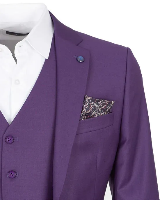 Purple Classic Plain 3 Piece Men's Suit
