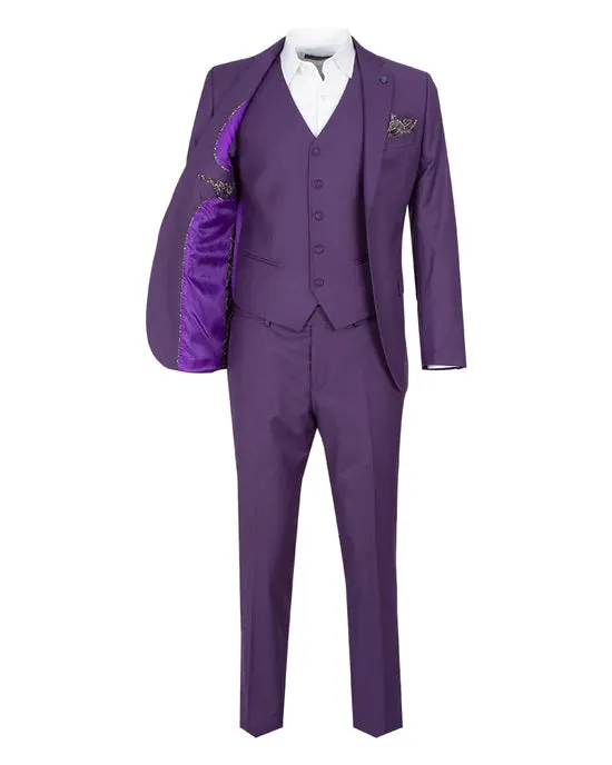 Purple Classic Plain 3 Piece Men's Suit