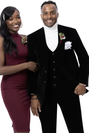 "EJ Samuel Men's Two-Button Velvet Vested Suit in Black"