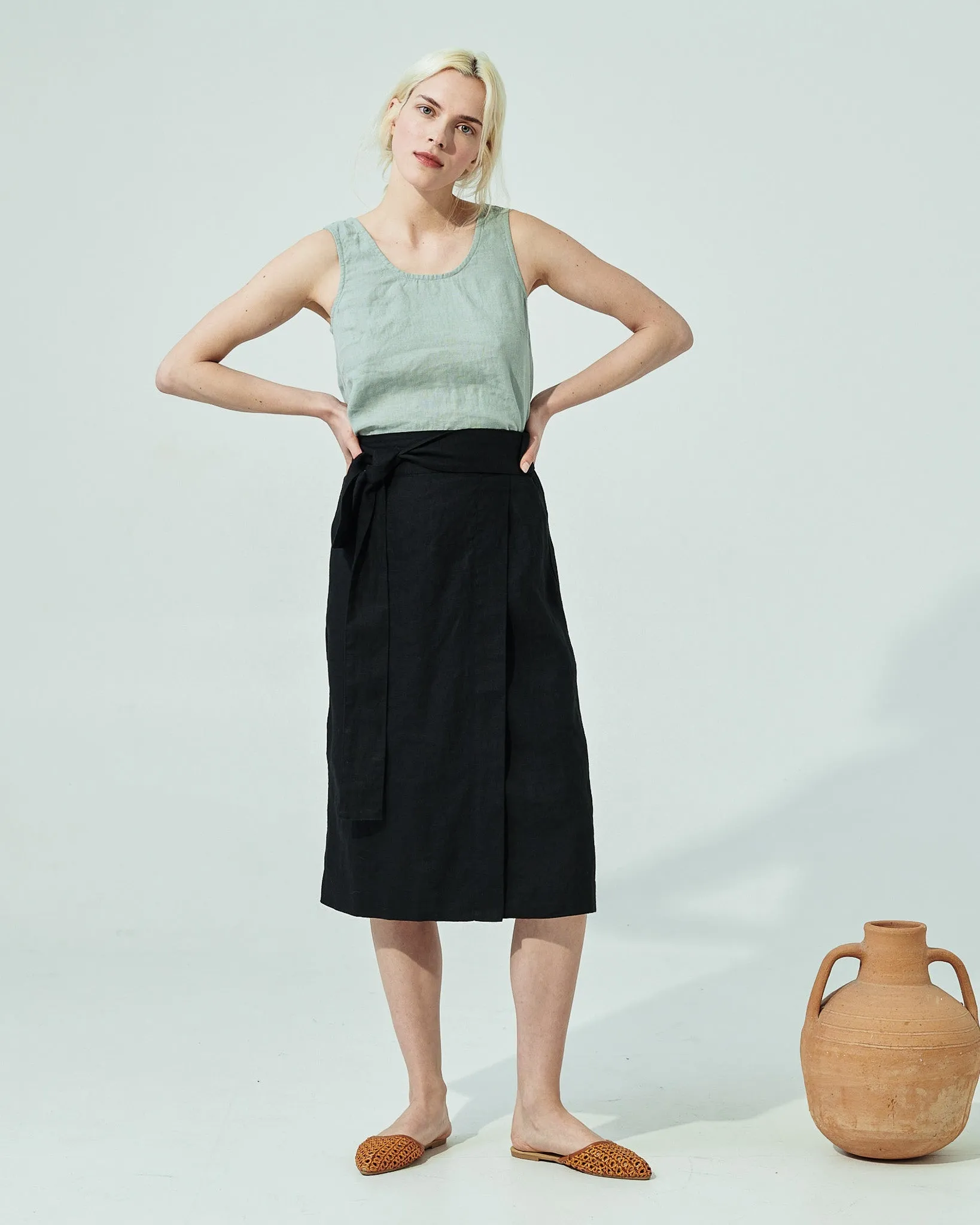 R: MARFA faux-wrap linen skirt (Size: S; Color: Admiral Blue)
