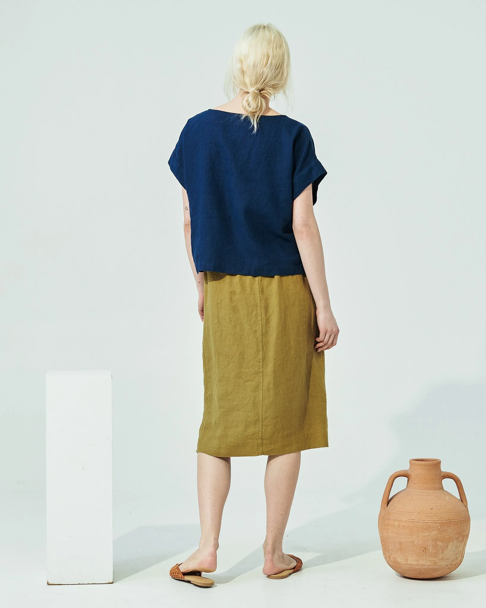 R: MARFA faux-wrap linen skirt (Size: S; Color: Admiral Blue)