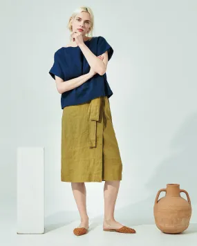 R: MARFA faux-wrap linen skirt (Size: S; Color: Admiral Blue)