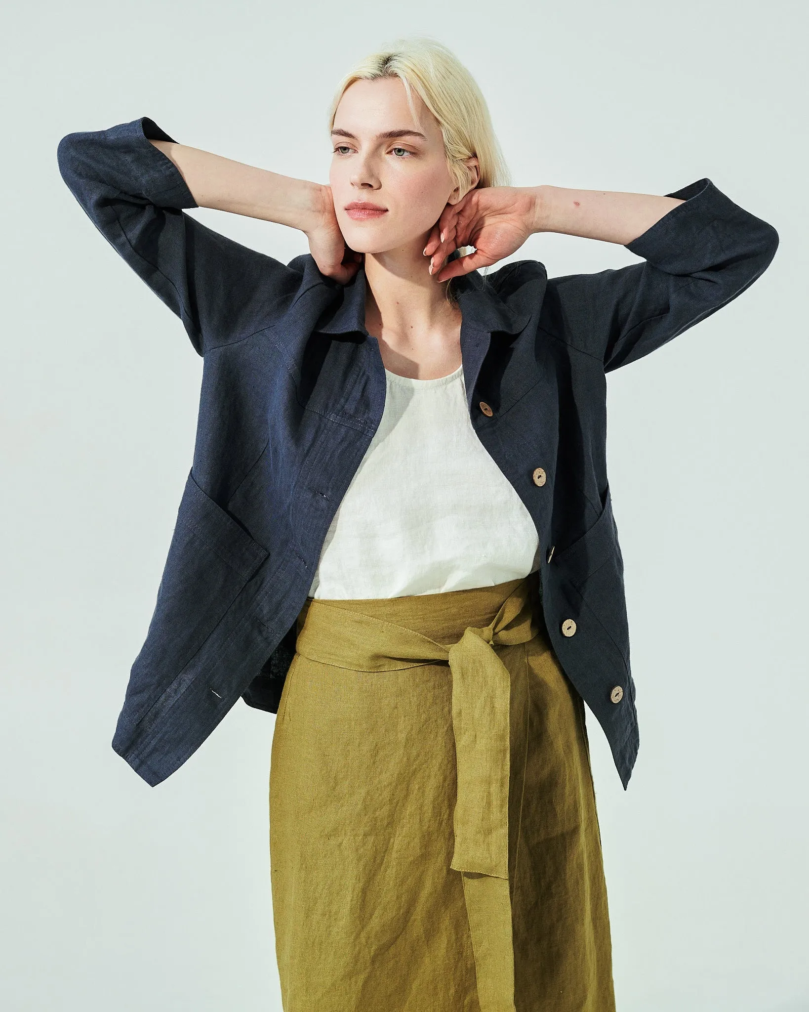 R: MARFA faux-wrap linen skirt (Size: S; Color: Admiral Blue)
