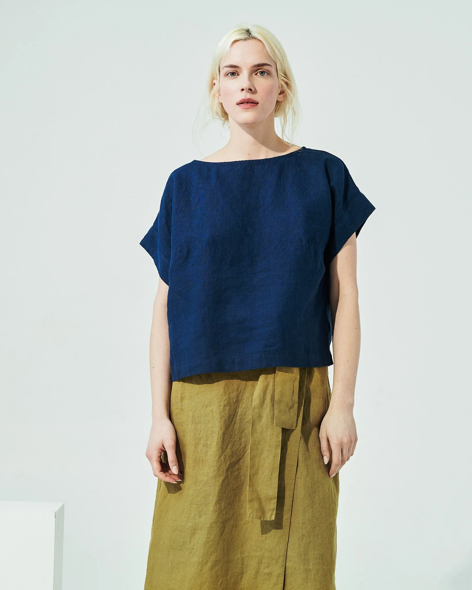 R: MARFA faux-wrap linen skirt (Size: S; Color: Admiral Blue)