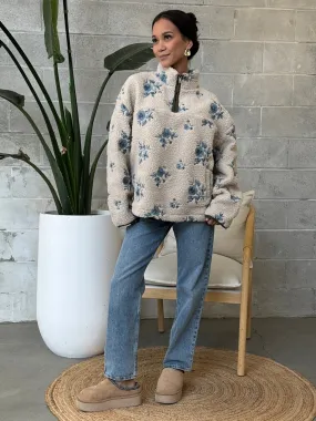 RD STYLE Half Zip Floral Sherpa Jacket