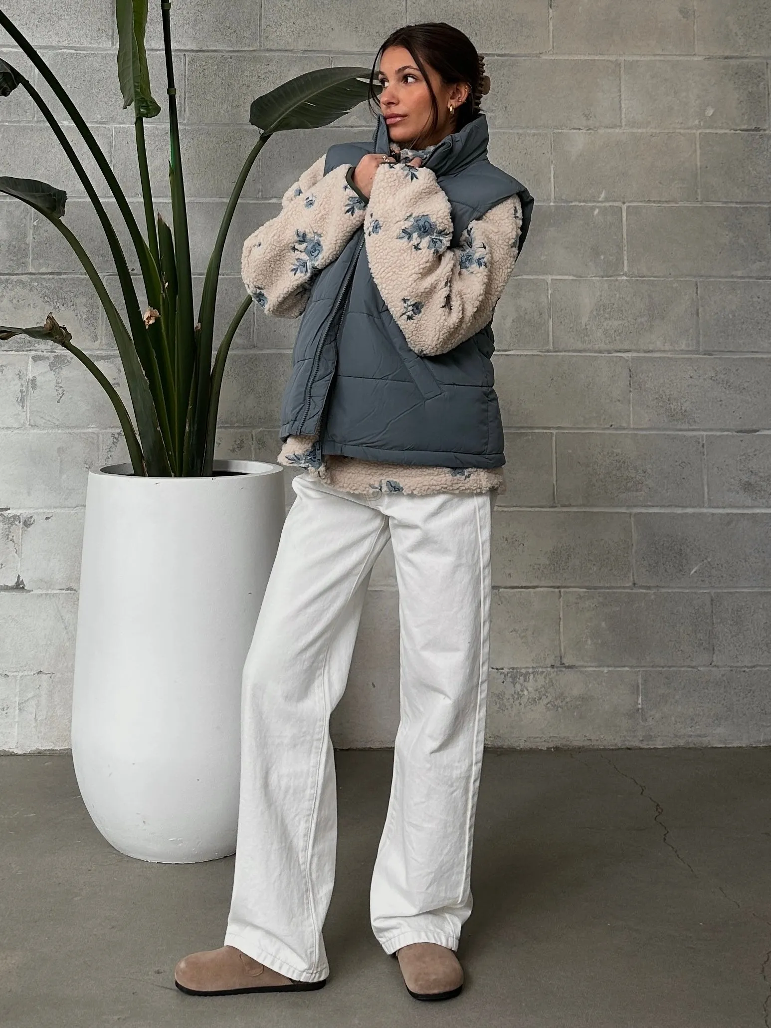 RD STYLE Half Zip Floral Sherpa Jacket