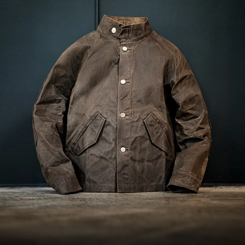 RED BARN MOTO JACKET WAXED CANVAS WATERPROOF VINTAGE MILITARY COAT=SLIM FIT PLEASE SIZE UP