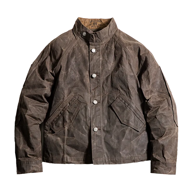 RED BARN MOTO JACKET WAXED CANVAS WATERPROOF VINTAGE MILITARY COAT=SLIM FIT PLEASE SIZE UP