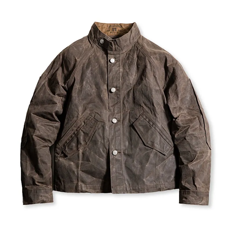 RED BARN MOTO JACKET WAXED CANVAS WATERPROOF VINTAGE MILITARY COAT=SLIM FIT PLEASE SIZE UP
