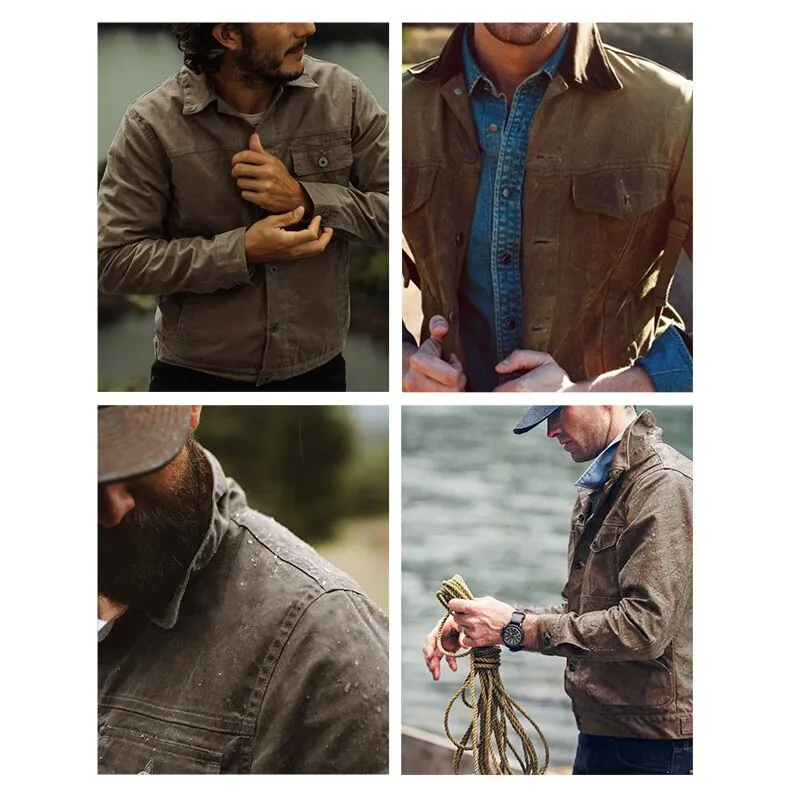RED BARN MOTO JACKET WAXED CANVAS WATERPROOF VINTAGE MILITARY COAT=SLIM FIT PLEASE SIZE UP