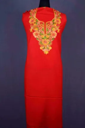 Red Color Patterned Kashmiri Aari Work Ladies Salwar Kameez  ( Stole not included )