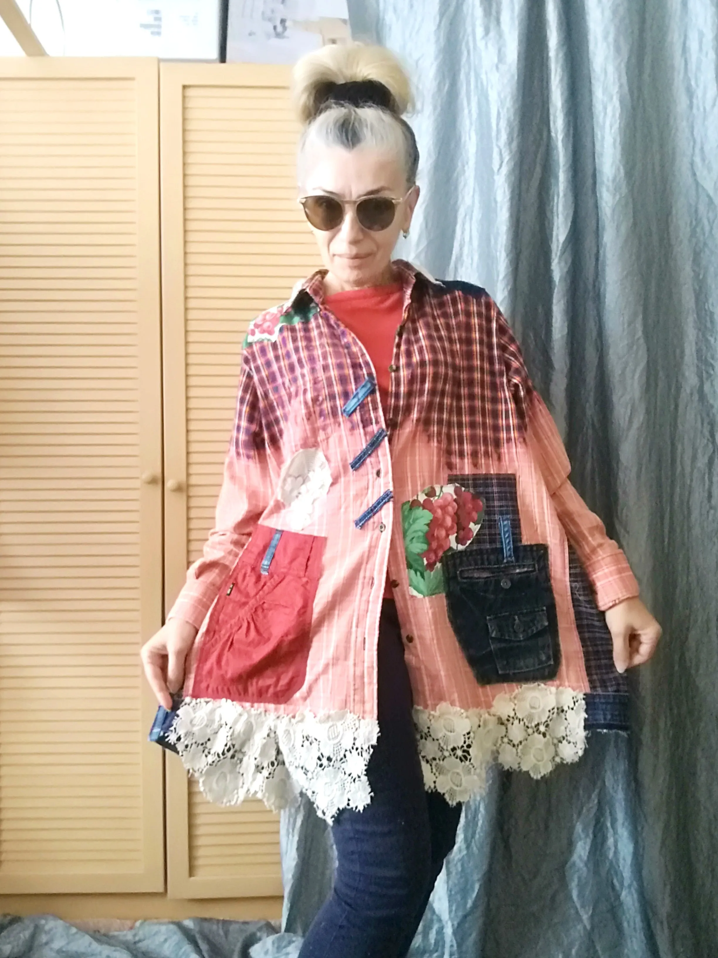 Red Duster Dress,XL Long Embroidered Shirt Dress