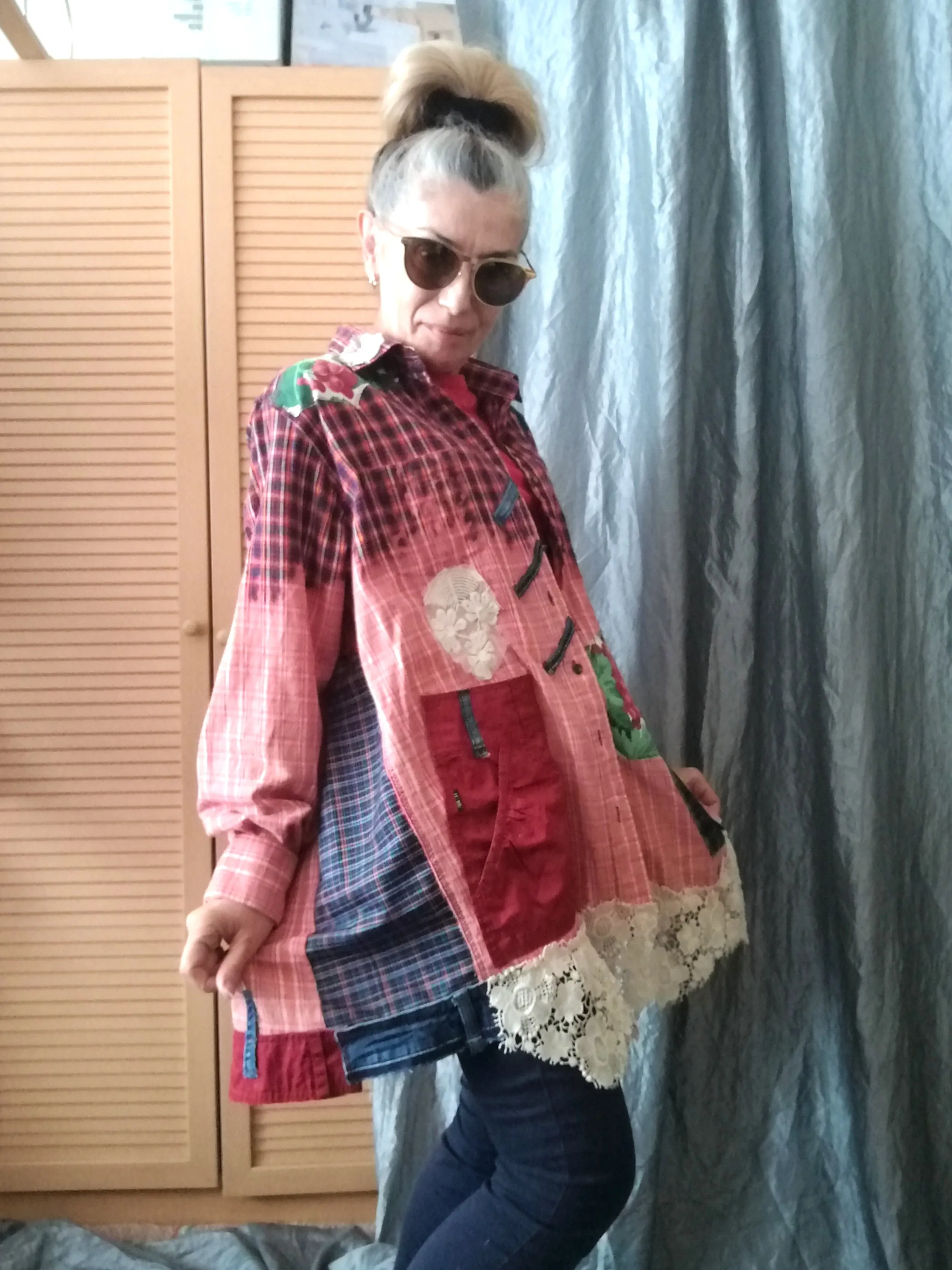 Red Duster Dress,XL Long Embroidered Shirt Dress