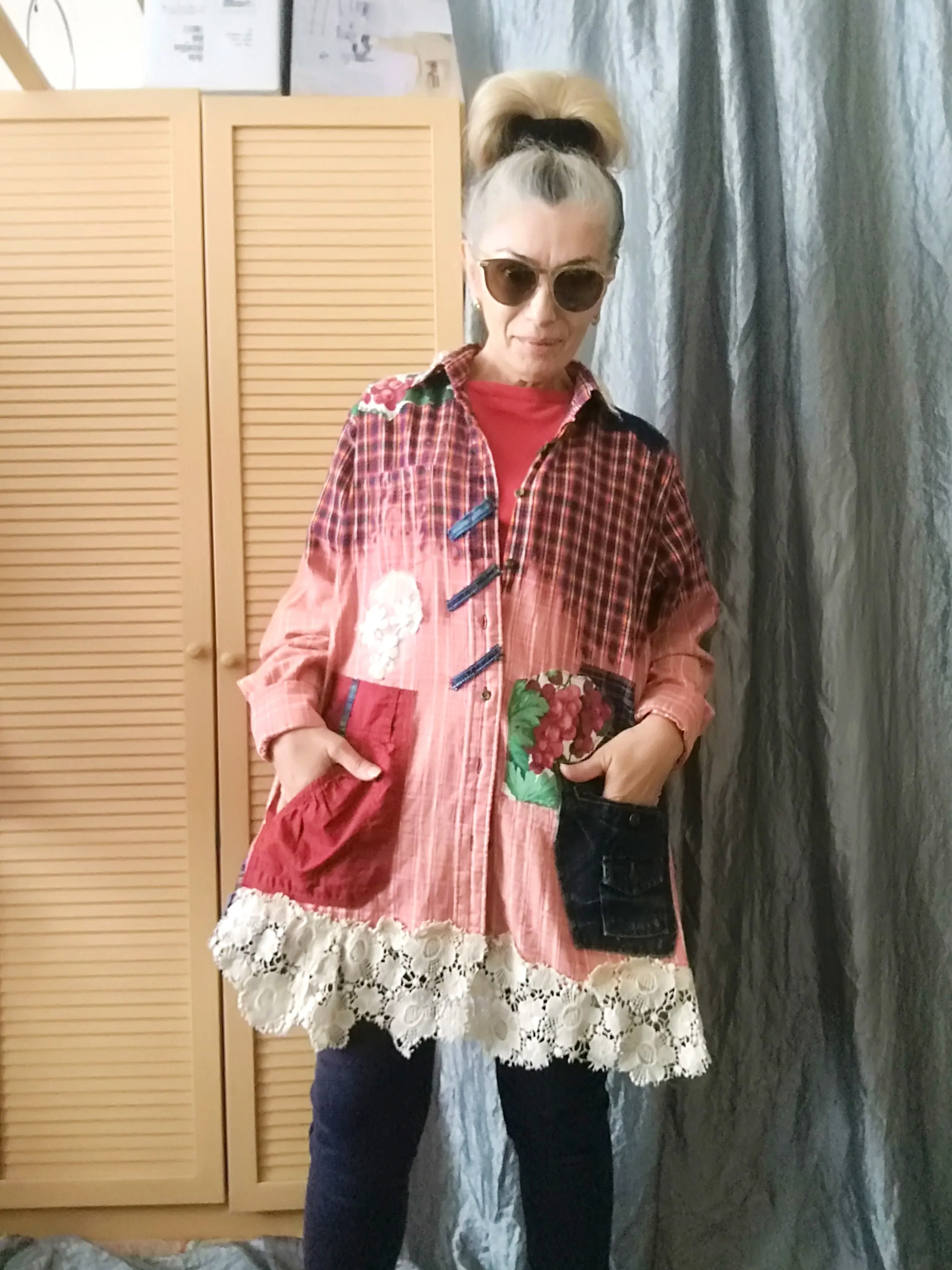 Red Duster Dress,XL Long Embroidered Shirt Dress