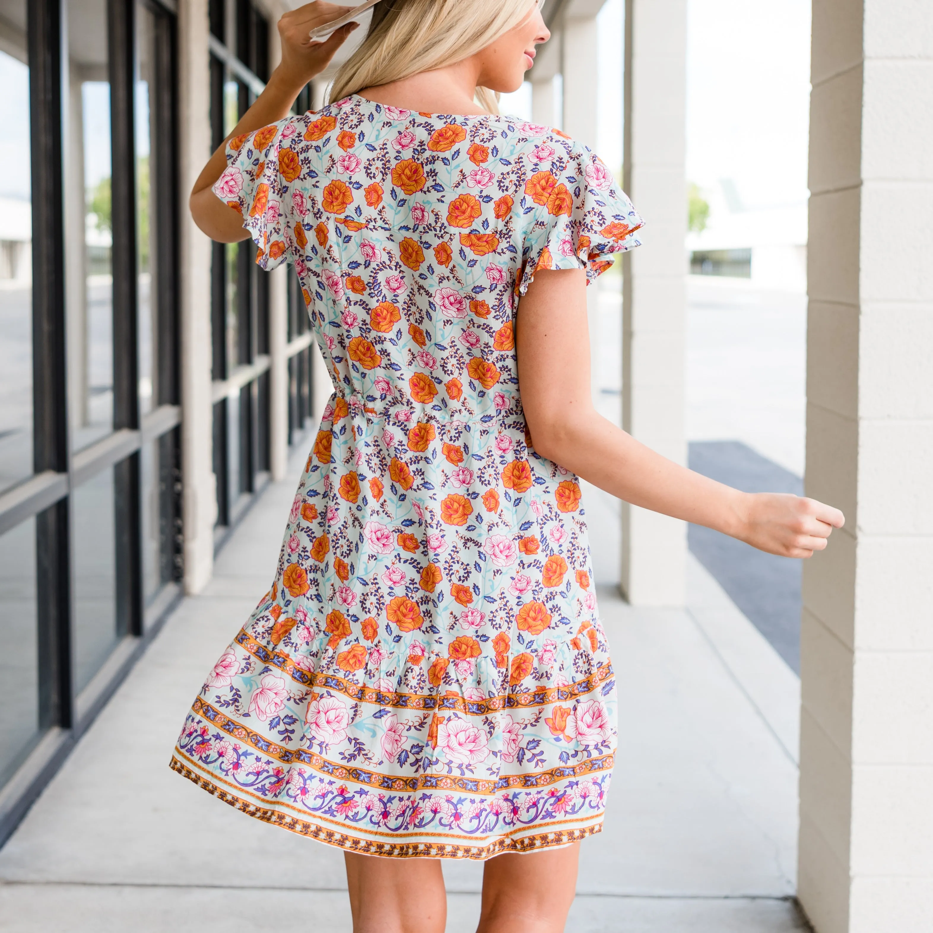 Ruffle Sleeve Dress - Blue