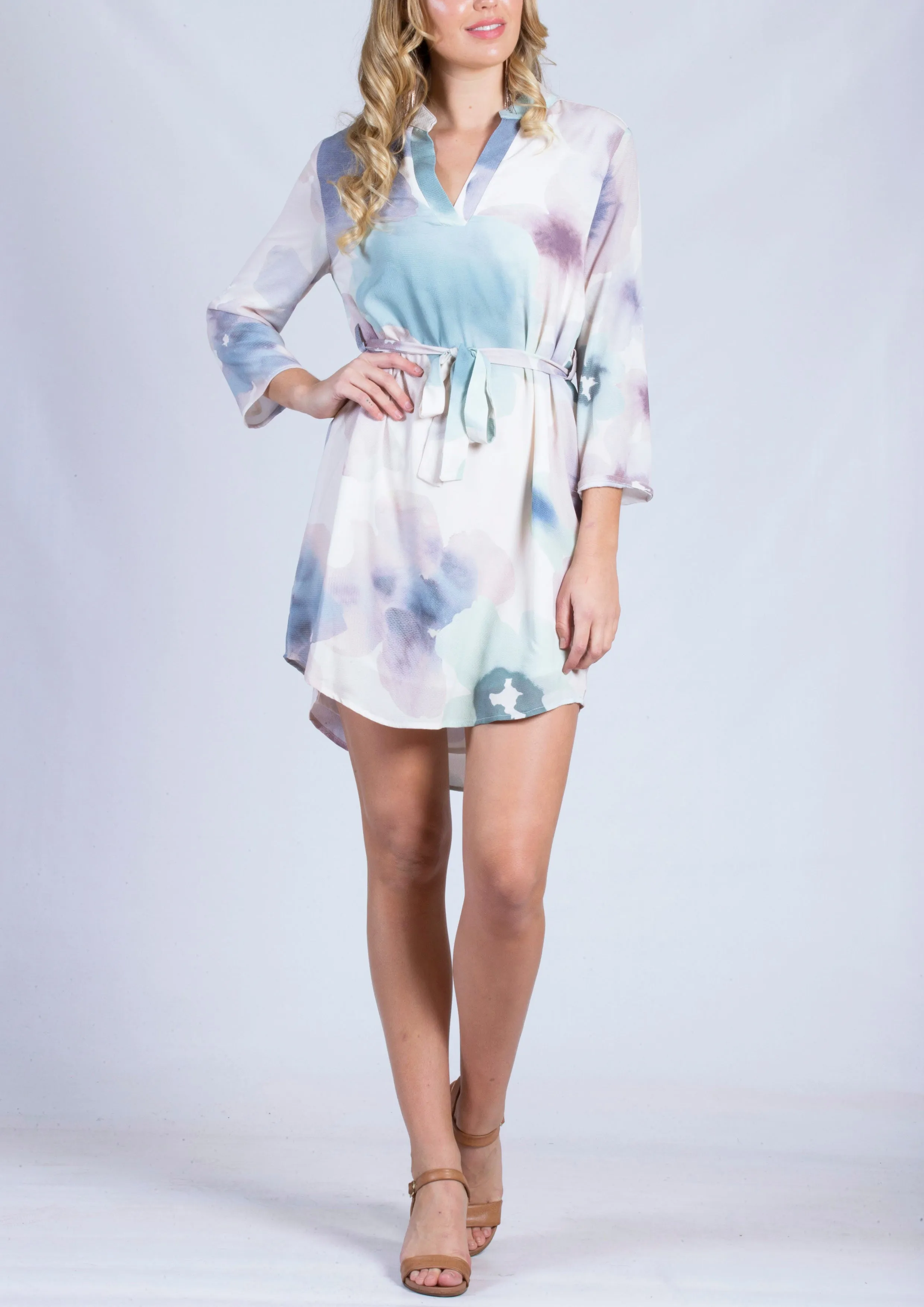 RV0156-21SS Washed Out Watercolour Johnny Collar Dress (Pack)