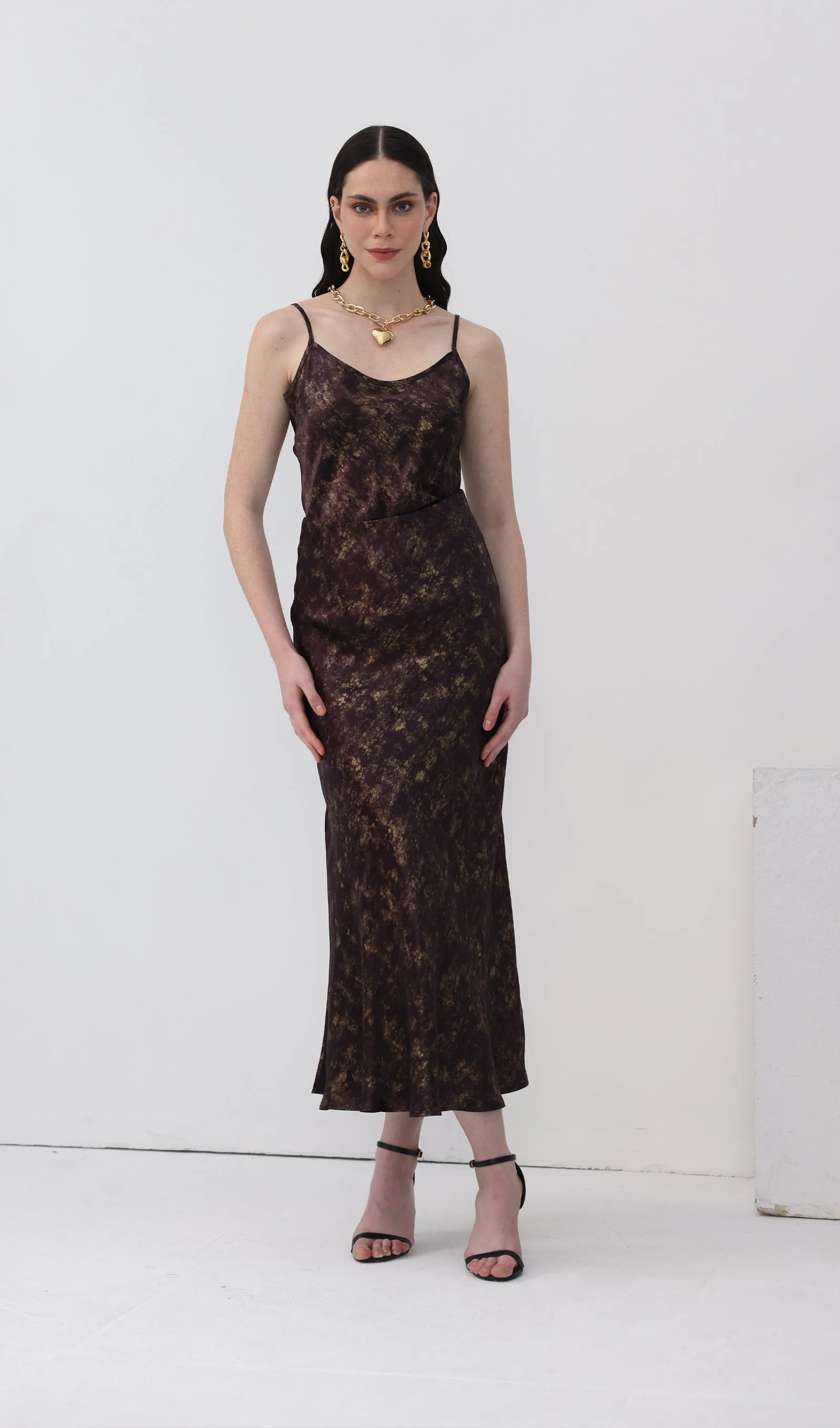 Satin Printed Slip Two Piece Sets Skirt