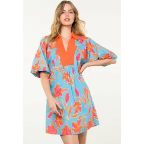 Sealy Blue Orange Floral THML Dress