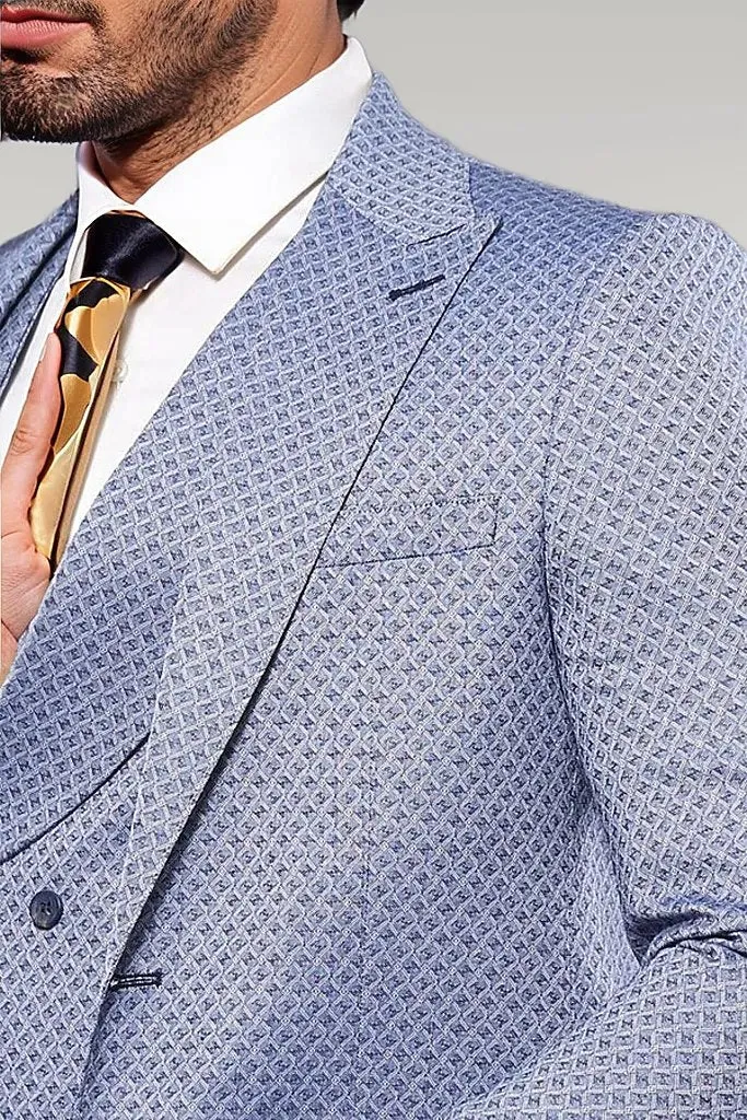 Self Patterned Vested Blue Suit | Wessi