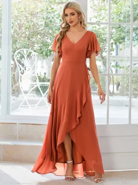 Sharana burnt orange sleeved hi low bridesmaid dress Express NZ wide
