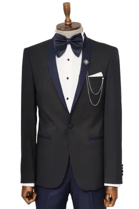 Shawl Lapel Double Breasted Navy Blue Suit | Wessi