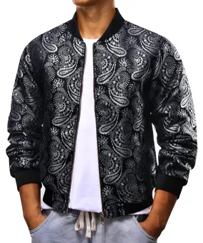 Silver Paisley Men's Designer Style Printed Bomber Jacket