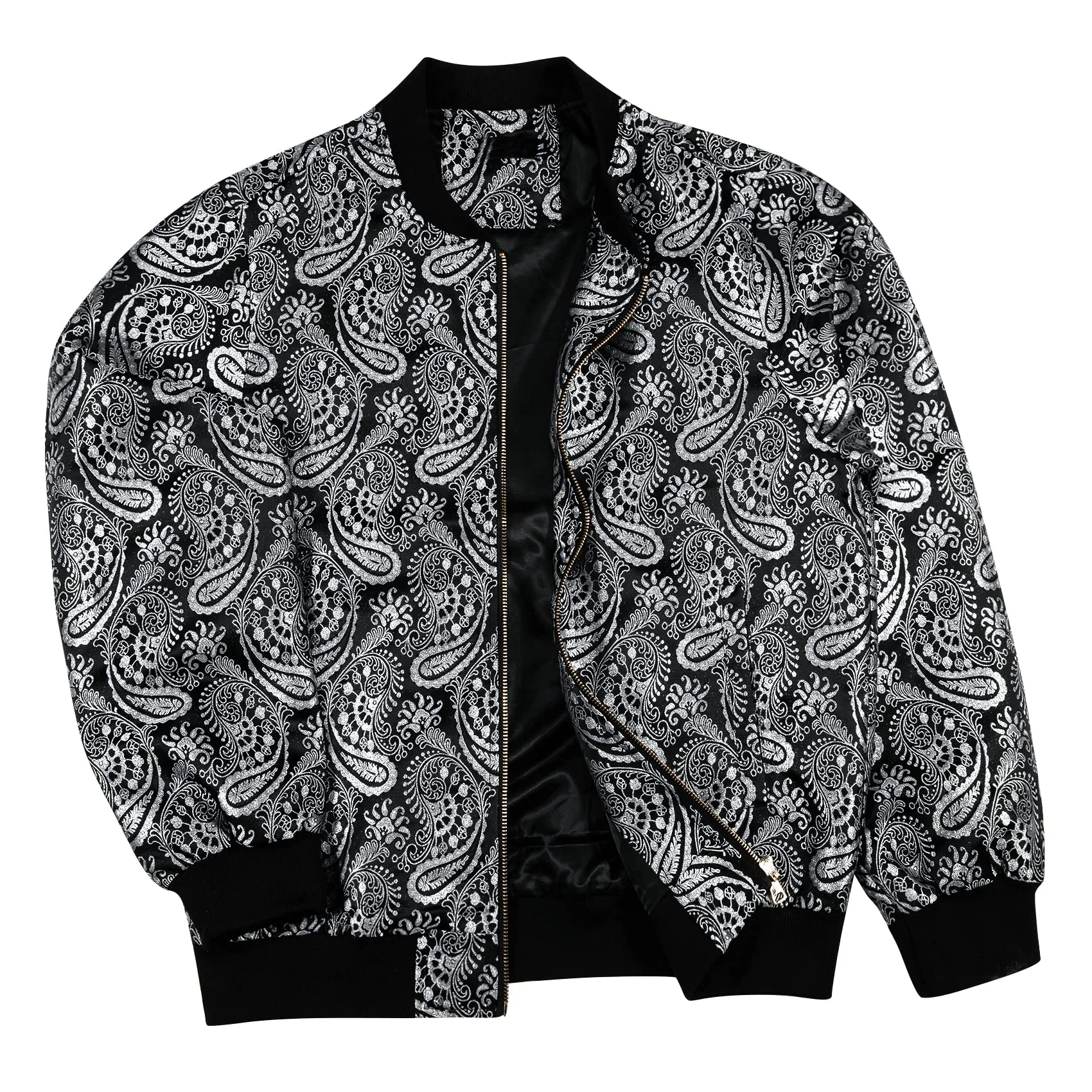 Silver Paisley Men's Designer Style Printed Bomber Jacket