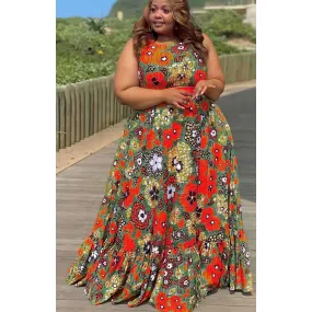 Sleeveless Floral Kaftan Dress.