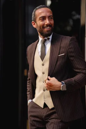 Stanley Custom Design Self-Patterned Beige Brown Slim Fit Suit
