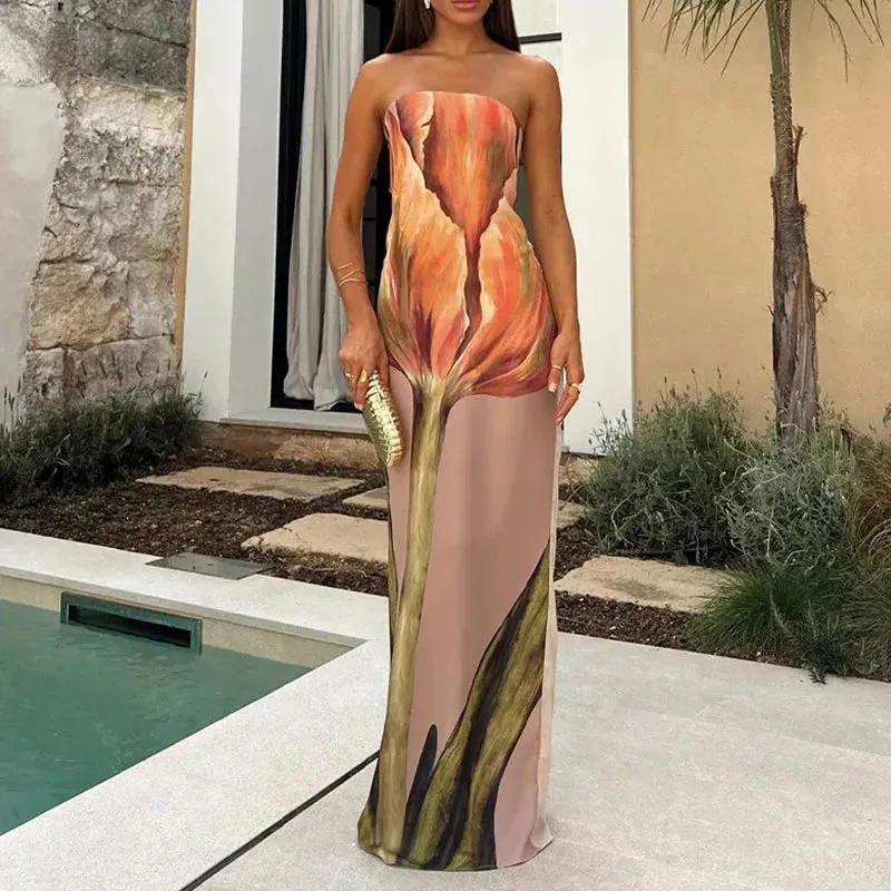 Strapless Backless Printed Dress - 2 prints