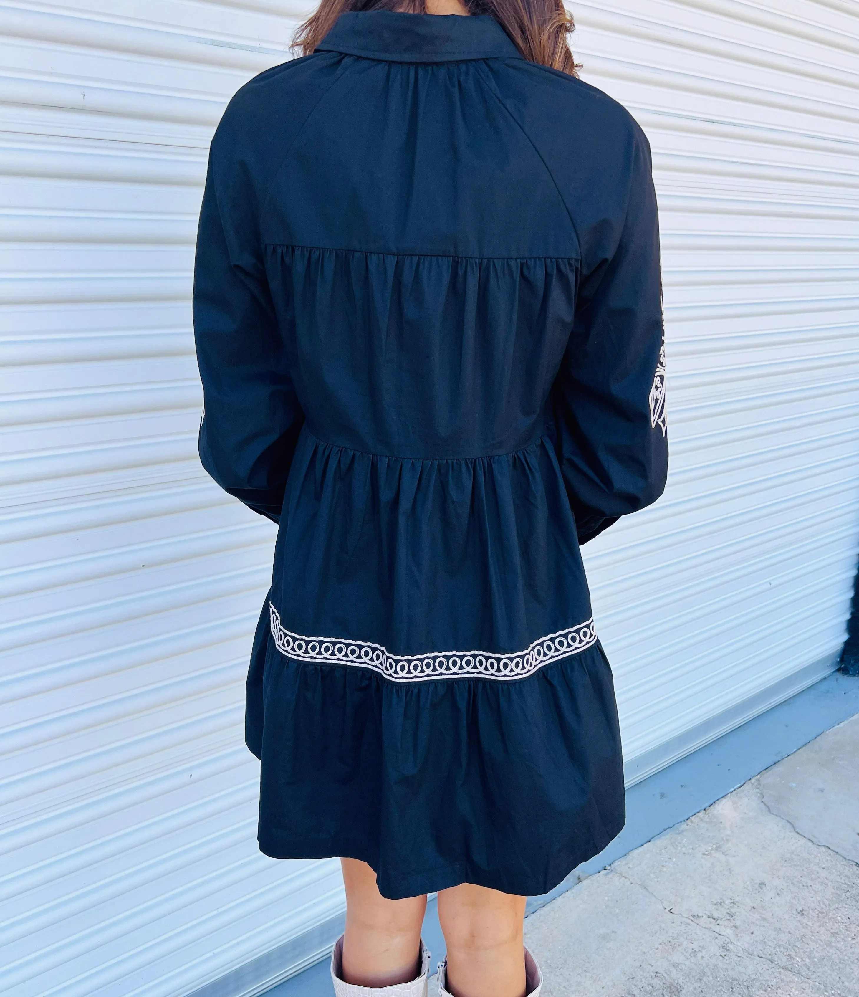 TAKING MY TIME BLACK EMBROIDERED DRESS