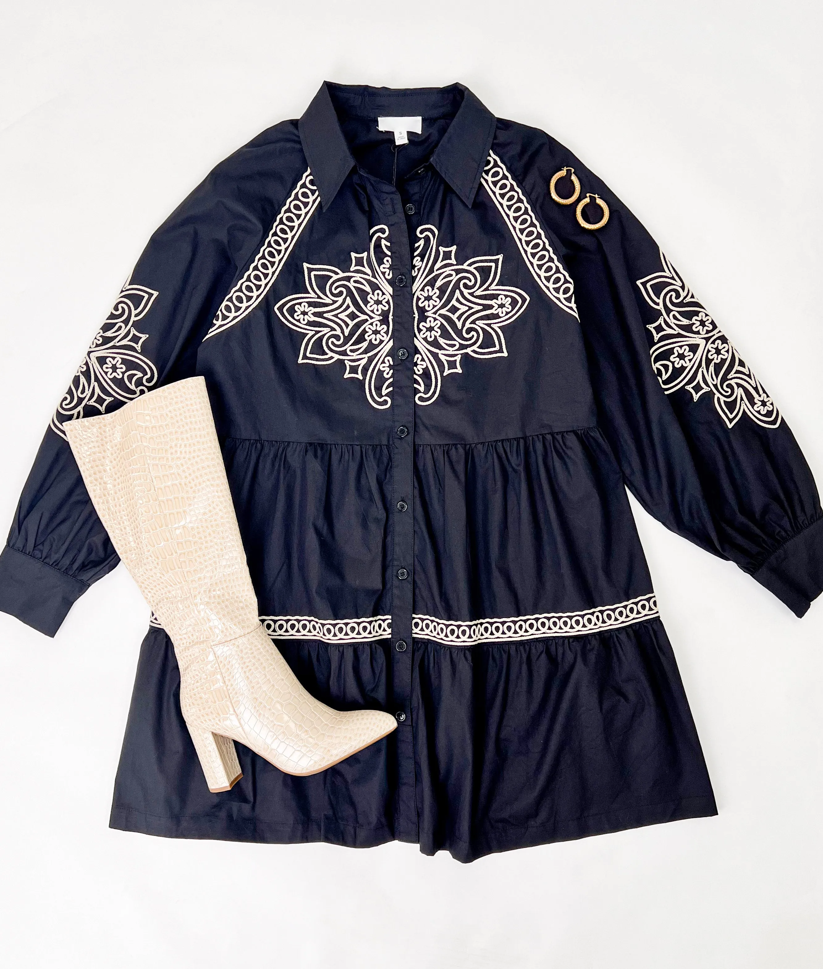 TAKING MY TIME BLACK EMBROIDERED DRESS