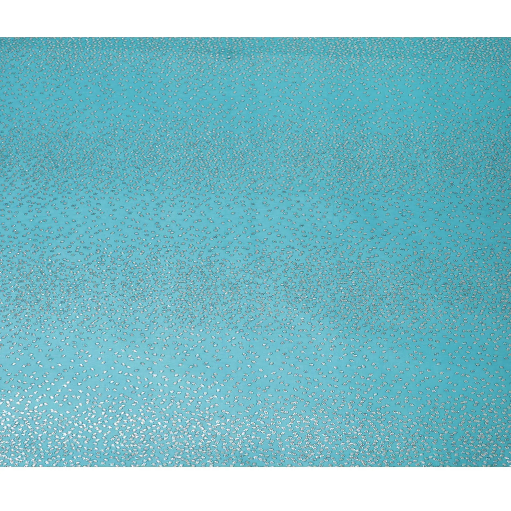 Teal blue Premium pure silk chiffon fabric with multicolor metallic lurex in fancy design-D13141