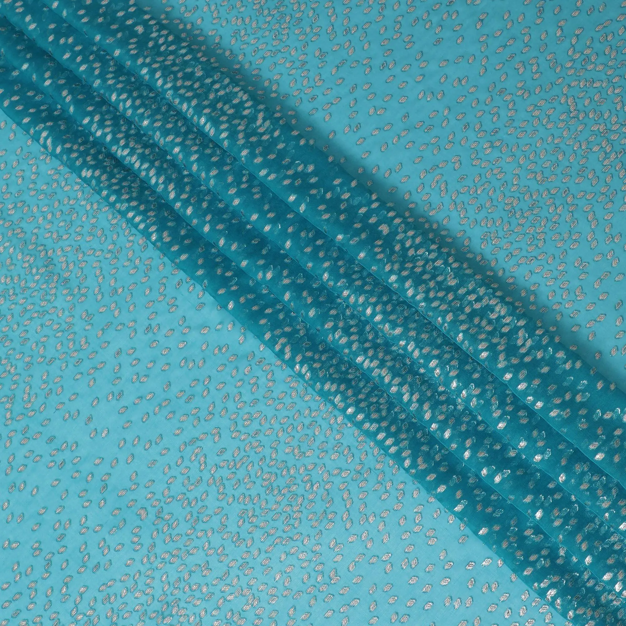 Teal blue Premium pure silk chiffon fabric with multicolor metallic lurex in fancy design-D13141