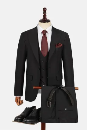 Twill Patterned Black Suit