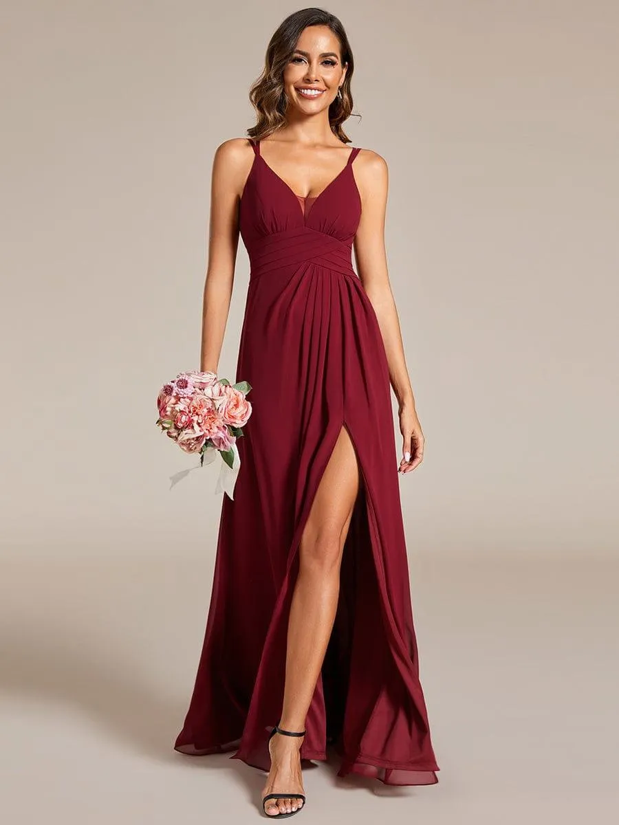 V-Neck Chiffon Bridesmaid Dress with High Slit