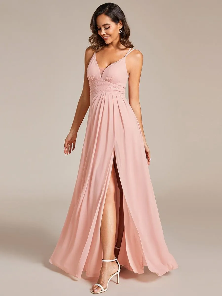 V-Neck Chiffon Bridesmaid Dress with High Slit