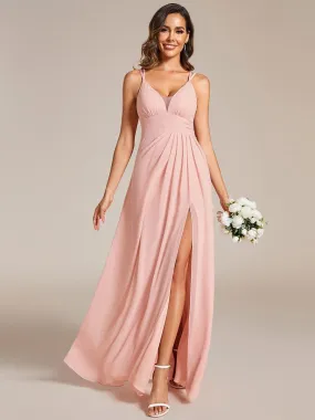 V-Neck Chiffon Bridesmaid Dress with High Slit